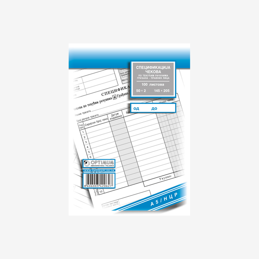 Specifikacija čekova A5